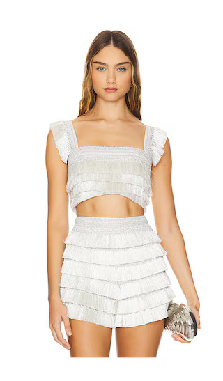 Metallic Fringe Cropped Top in Silver | Revolve Clothing (Global)