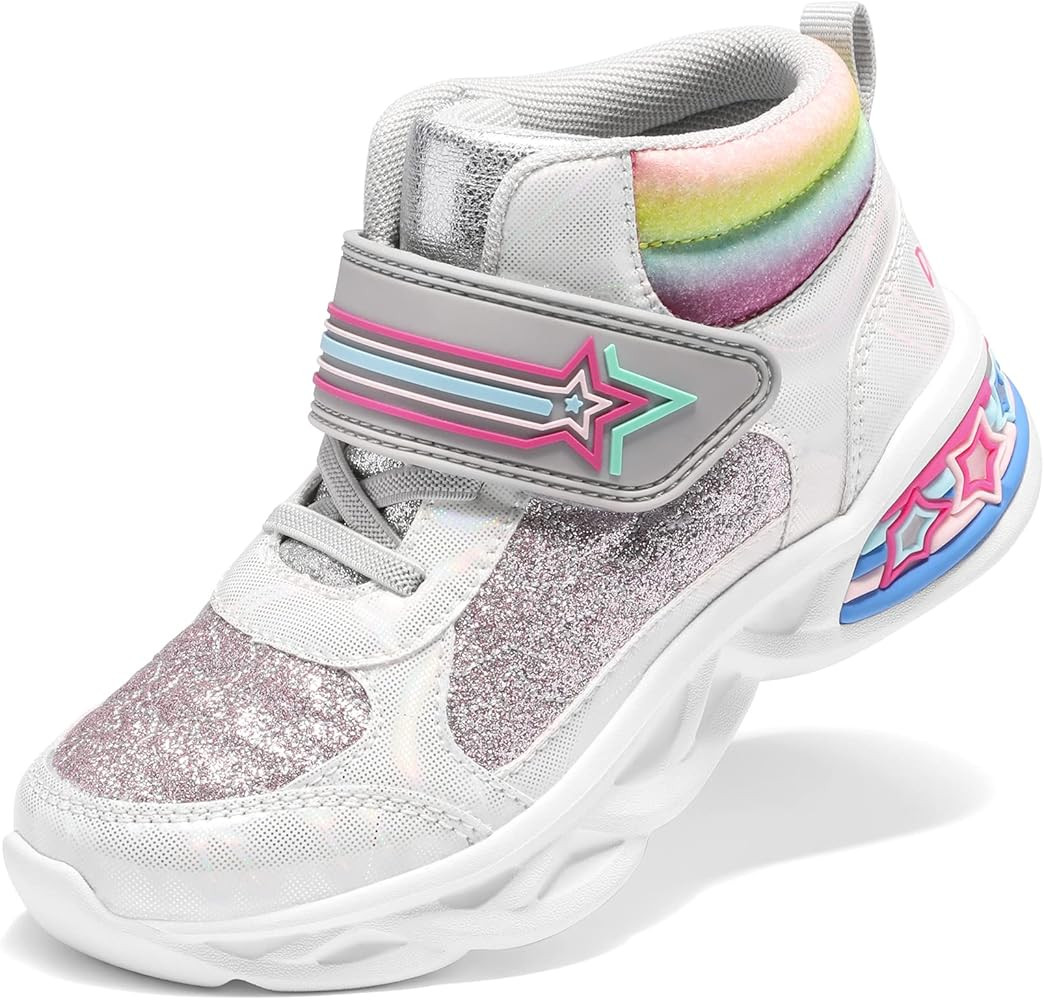 DREAM PAIRS Girls Sneakers High Top Casual Little Kids Glitter Walking Shoes Fashion Boot | Amazon (US)