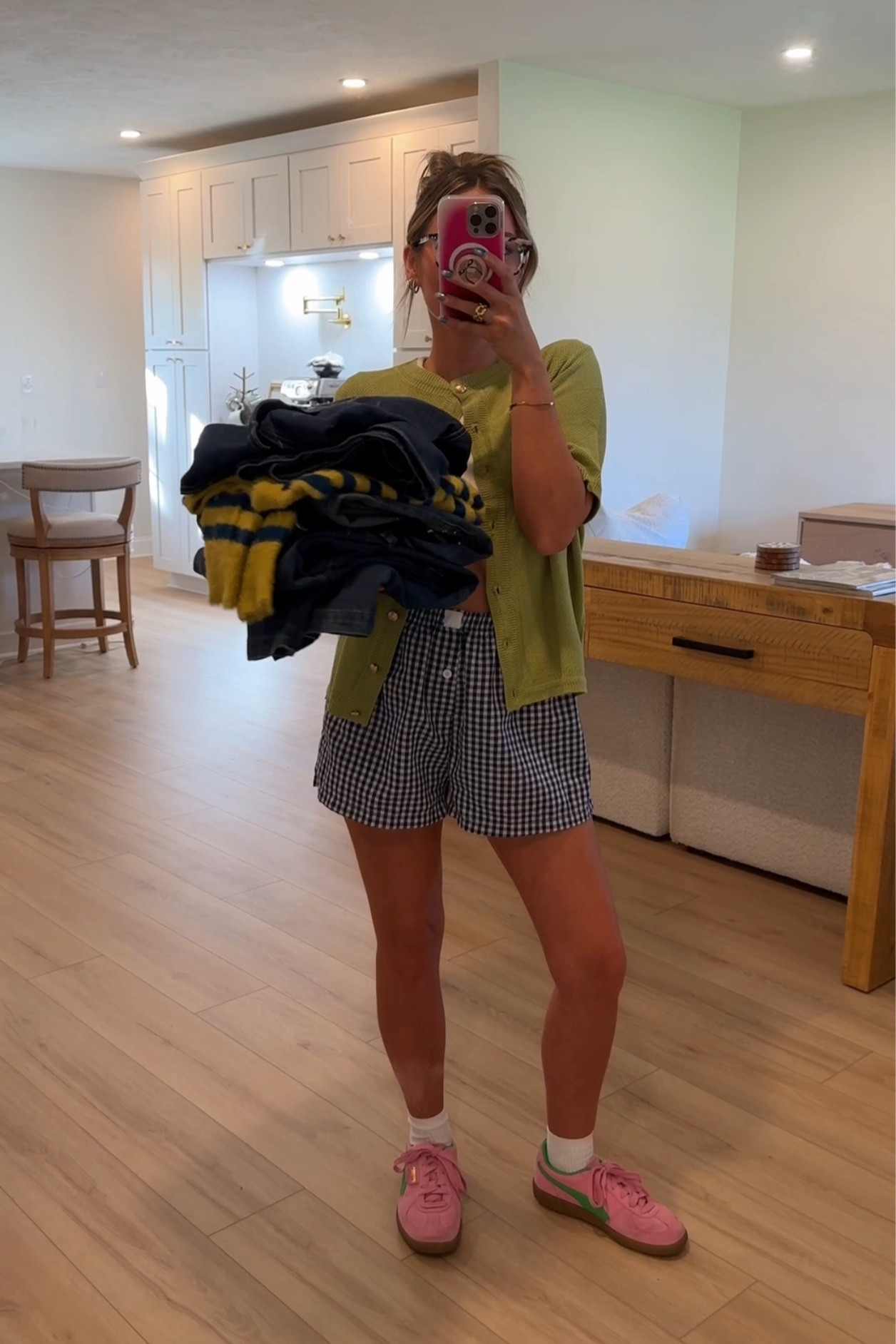 Springy fit 🧚🏻 I’m wearing size small in the green sweater and medium in the shorts. These run small so I sized up! 

#LTKfindsunder100 #LTKstyletip #LTKfindsunder50