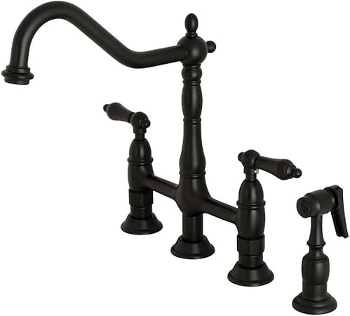 Kingston Brass KS1270ALBS Heritage Bridge Kitchen Faucet, 8-9/16", Matte Black | Amazon (US)