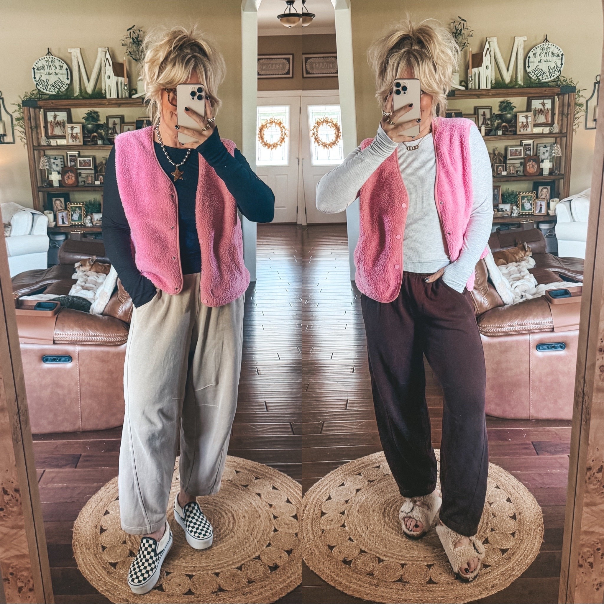 Same pants, same long sleeve tops, same vest. @Aerie 
I’m in a medium in everything but the dark brown pants are a long length. 
#aerie #falloutfit #cozyoutfit #sherpavest #barrelpant

#LTKOver40 #LTKmomlife #LTKootd