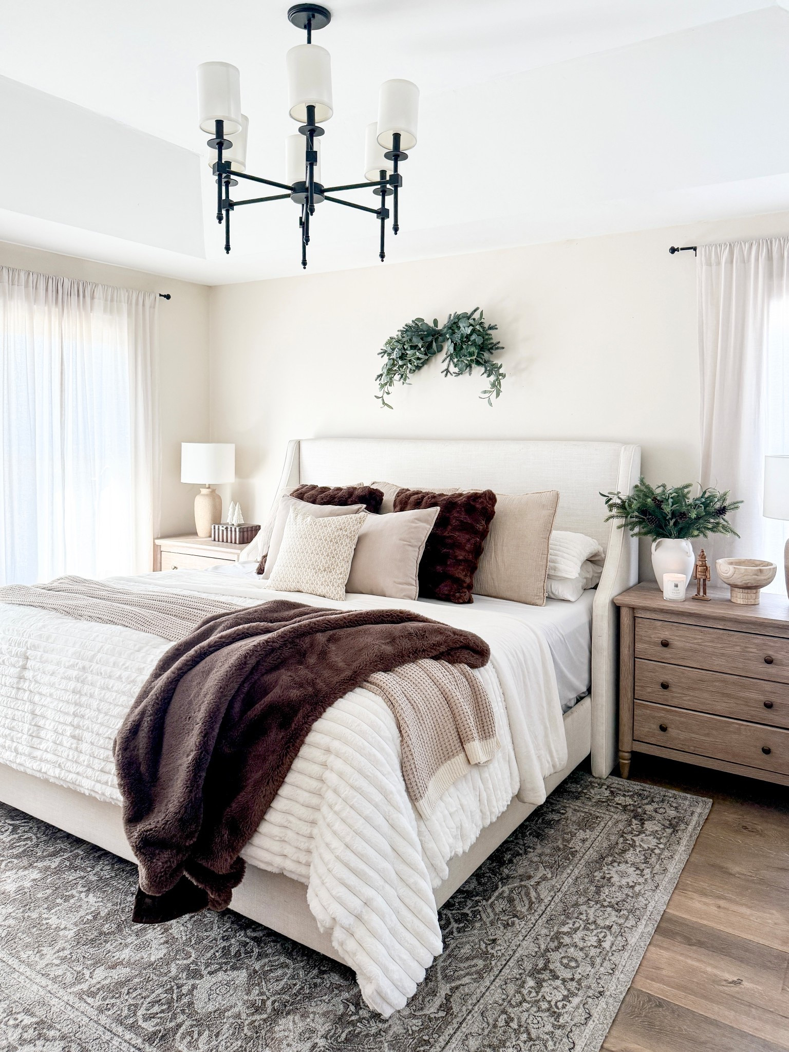 Cozy winter bedroom, winter bedding, cozy bedding, comforter, nightstand, area rug, neutral rug, winter greenery, throw pillow, throw blanket, table lamp, home decor, winter decor 

#LTKFindsUnder100 #LTKSaleAlert #LTKHome