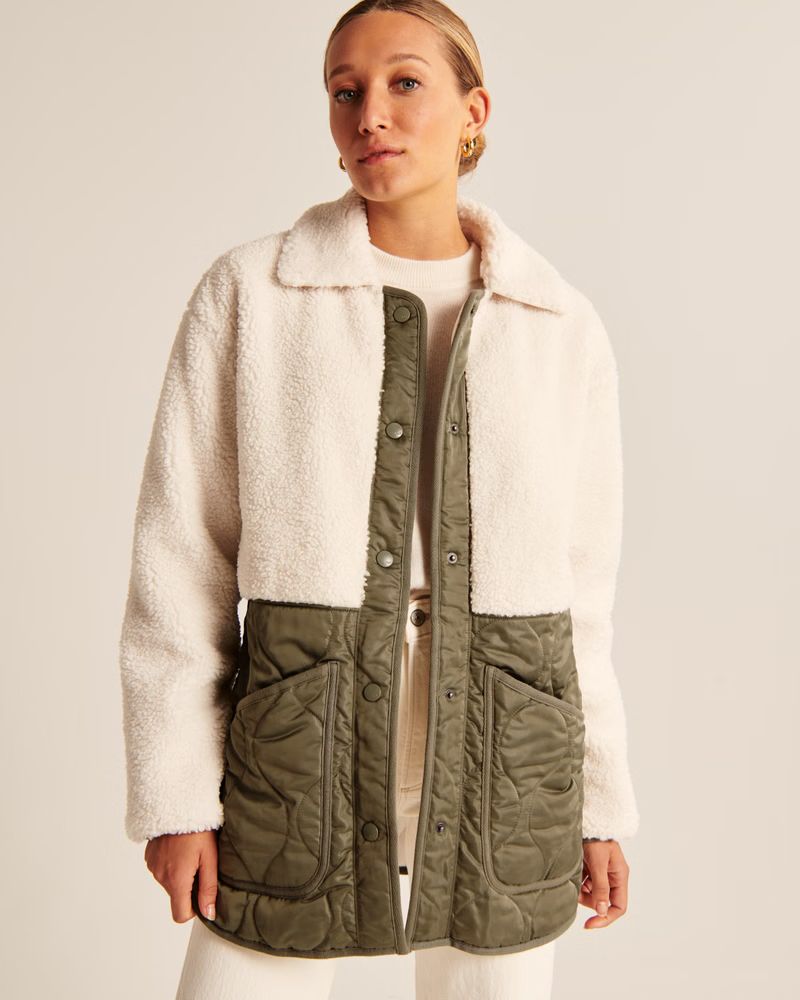 Women's Mixed Fabric Quilted Shirt Jacket | Women's New Arrivals | Abercrombie.com | Abercrombie & Fitch (US)