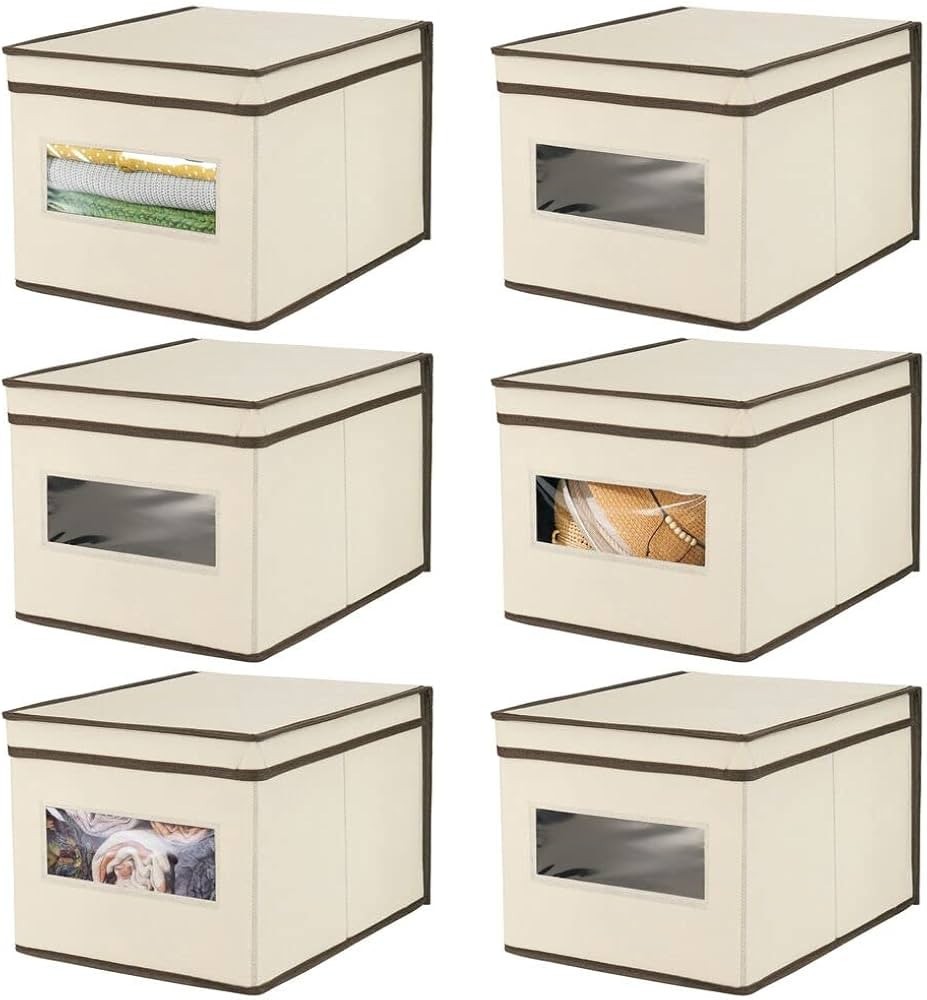 mDesign Large Fabric Stackable Closet Organizer Box, Clear Window/Lid - Bedroom, Office, Bathroom... | Amazon (US)