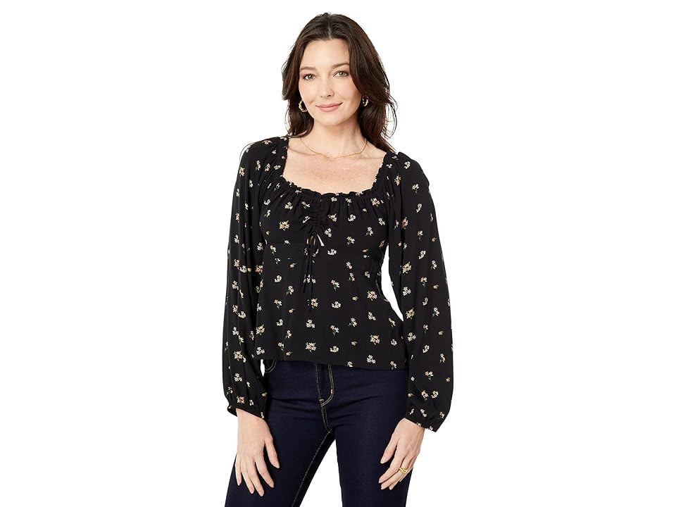 Lucky Brand Long Sleeve Printed Top (Black Multi) Women's Clothing | Zappos