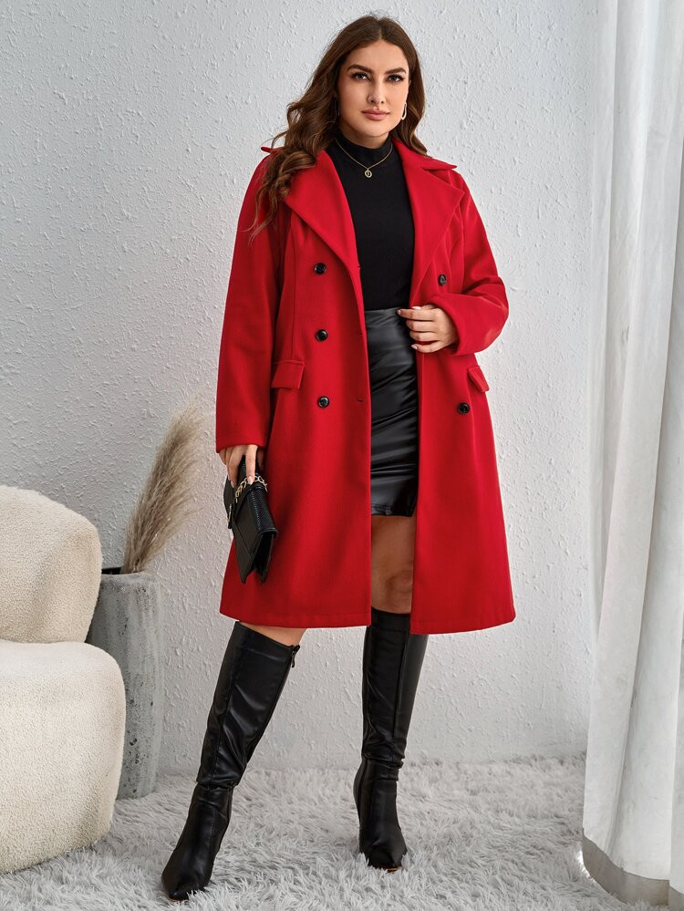 SHEIN Unity Plus Double Breasted Flap Detail Overcoat | SHEIN