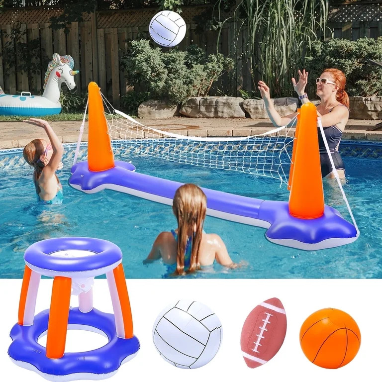 JoyStone Inflatable Pool Toys, 2-in-1 Swimming Pool Basketball & Volleyball Sets, Floating Basket... | Walmart (US)