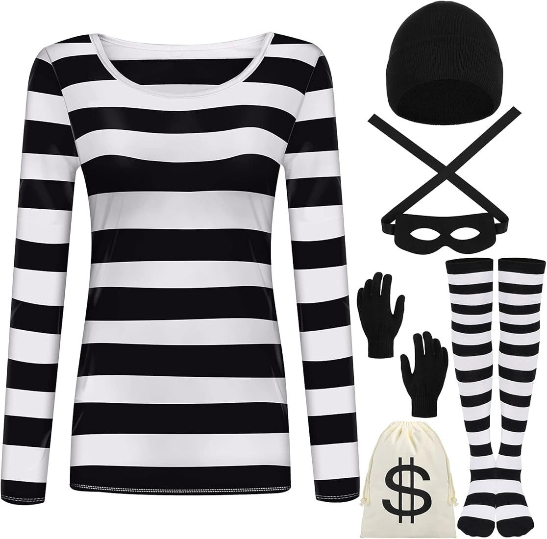 URATOT Women's Robber Costume Set Cosplay Thief Accessories for Halloween Party | Amazon (US)
