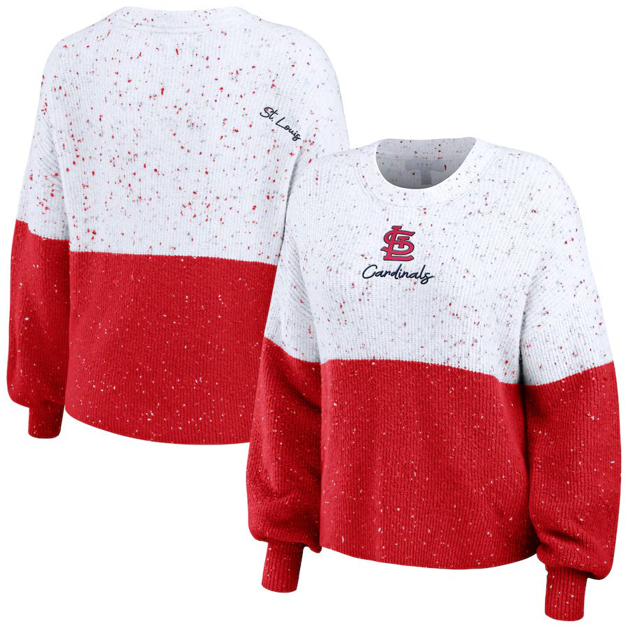 St. Louis Cardinals WEAR by Erin Andrews Women's Color Block Script Pullover Sweater - White/Red | Fanatics