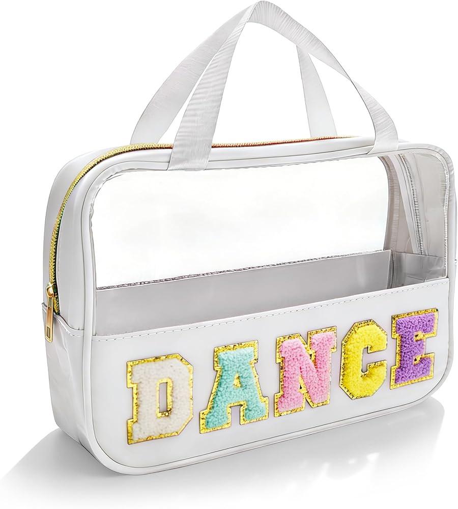Dance Makeup Bag, Dance Recital Gifts for Girl Women, Chenille Letter Patch Clear Ballet Cosmetic... | Amazon (US)