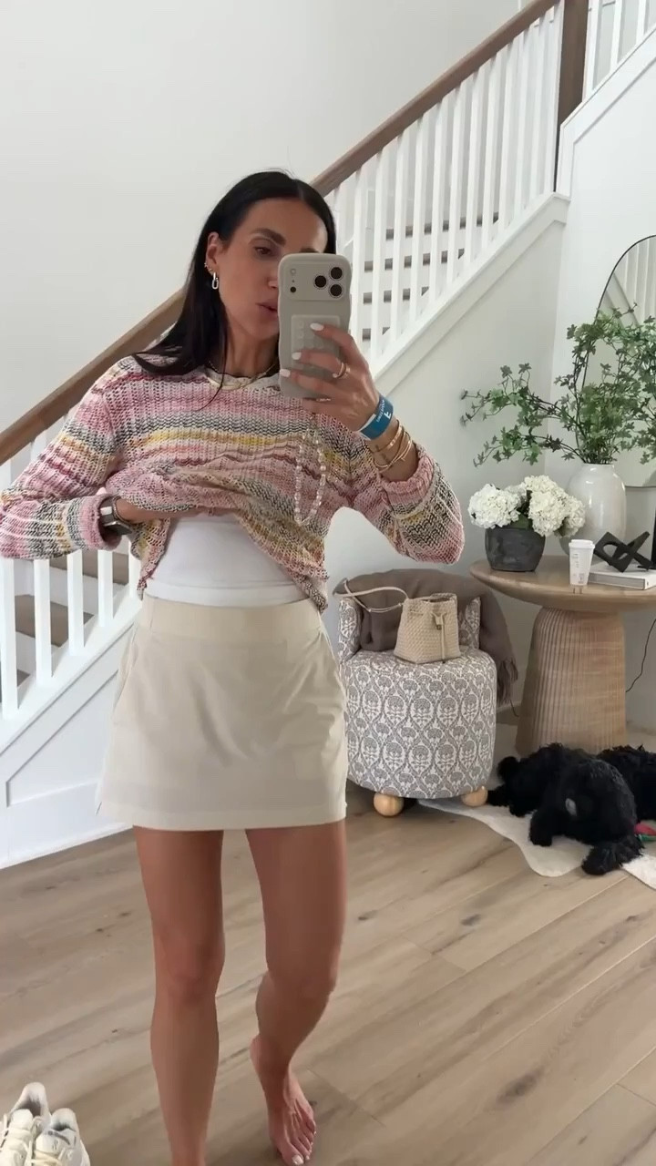 this outfit is giving easy spring energy. the lightweight knit adds the perfect pop of color and pairs so well with a simple skirt. comfy, cute, and one of those looks you can throw on and instantly feel put together

spring outfit, mini skirt outfit, casual chic, everyday style, colorful knit, transitional outfit, effortless style, cute outfit, annabrstyle 

#LTKOver40 #LTKootd #LTKSeasonal