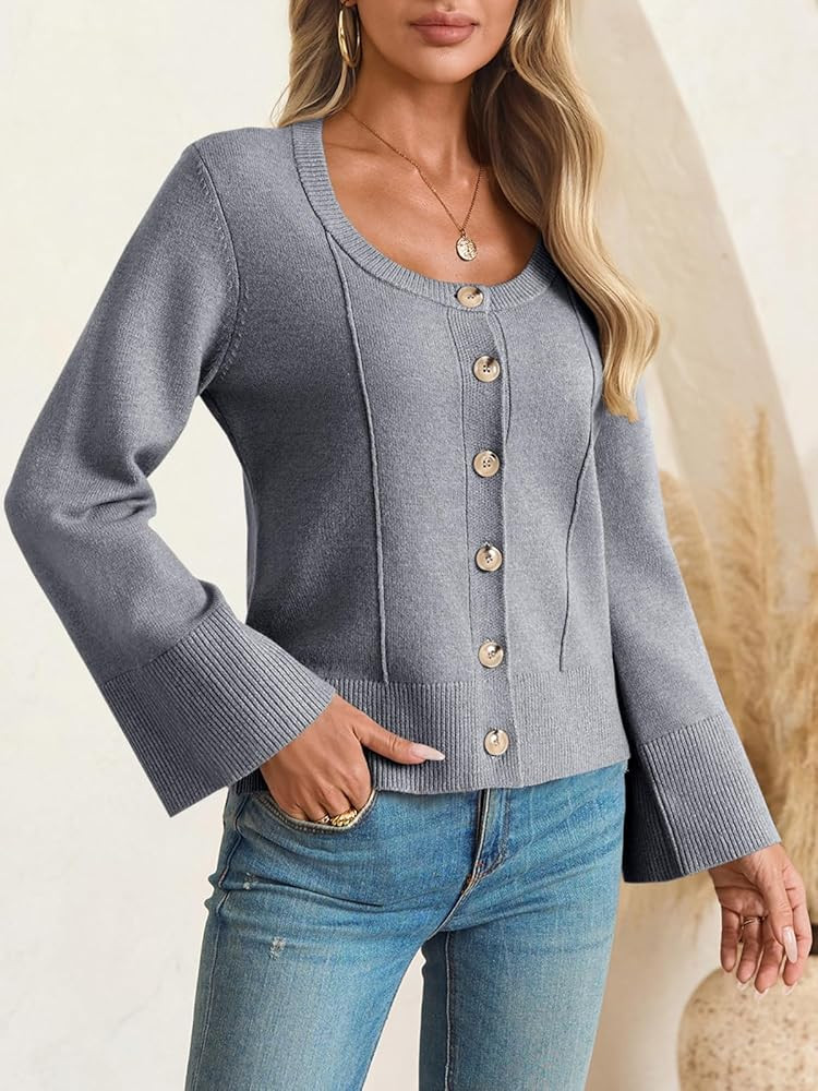 Saodimallsu Womens Bell Sleeve Cardigan Sweaters Button Down Long Sleeve Fall Trendy Sweaters 202... | Amazon (US)