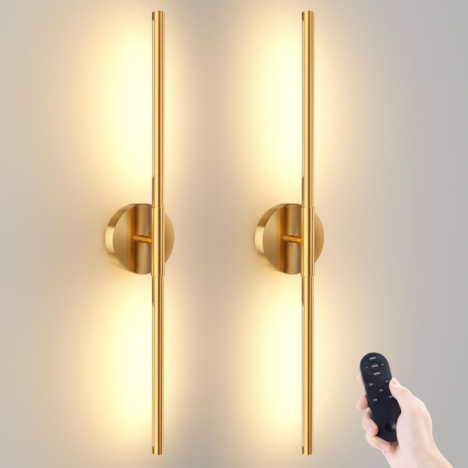 Battery Operated Wall Sconces Set of 2, 360°Rotation Wireless Rechargeable Wall Lights: Dimmable... | Amazon (US)