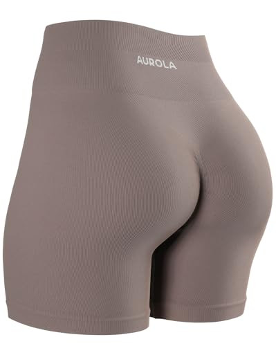 AUROLA Power Workout Shorts for Women Tummy Control Squat Proof Ribbed Thick Seamless Scrunch Active Short Mocha | Amazon (US)