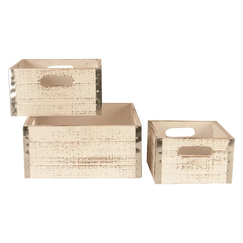 3 Piece White Wash Crate Set | Wayfair North America