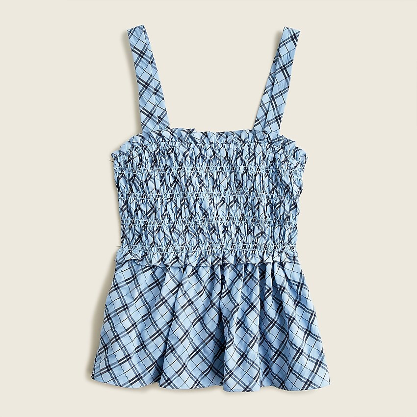 Smocked tank in textured plaid | J. Crew US
