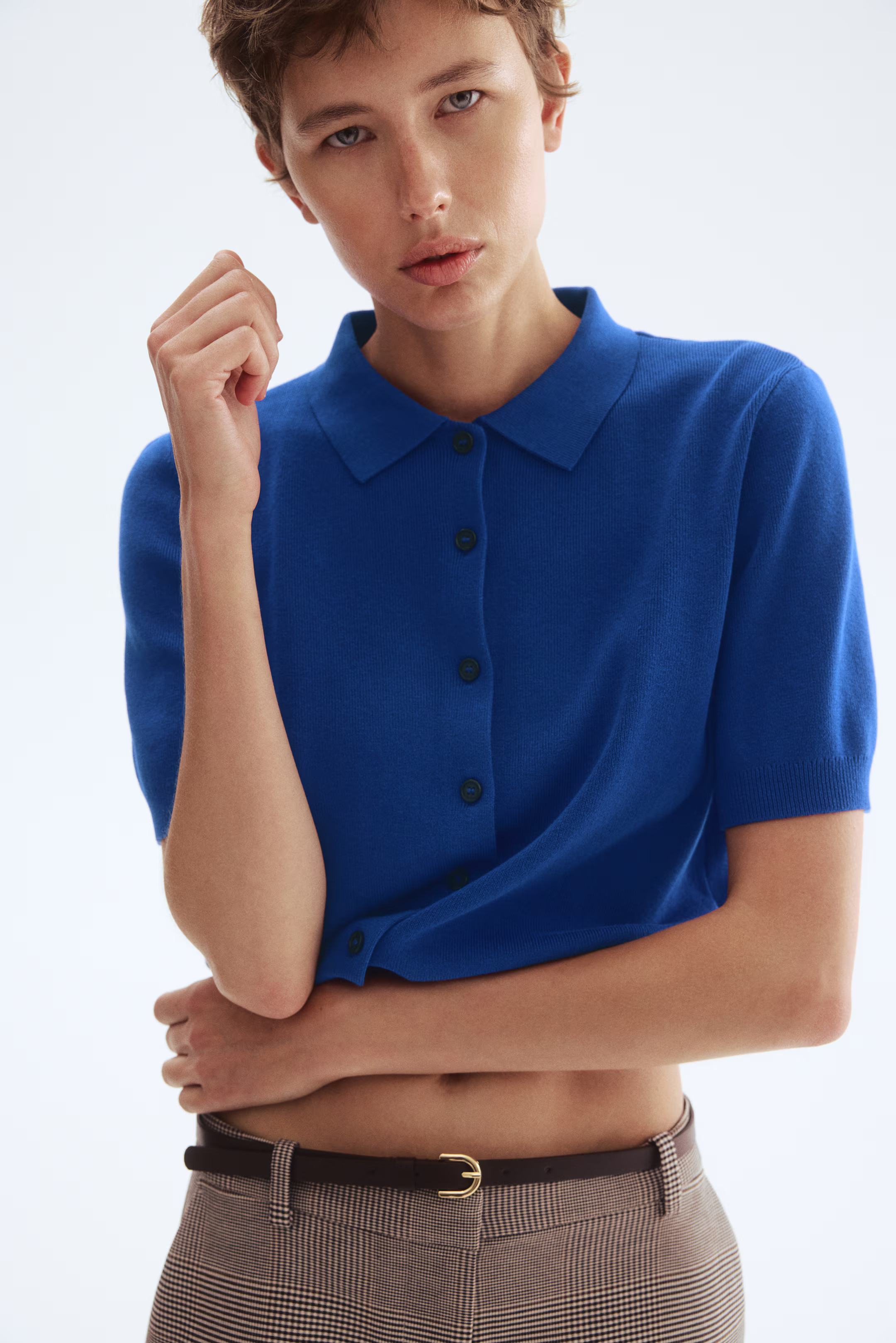 Cardigan with Collar - Bright blue - Ladies | H&M US | H&M (US + CA)