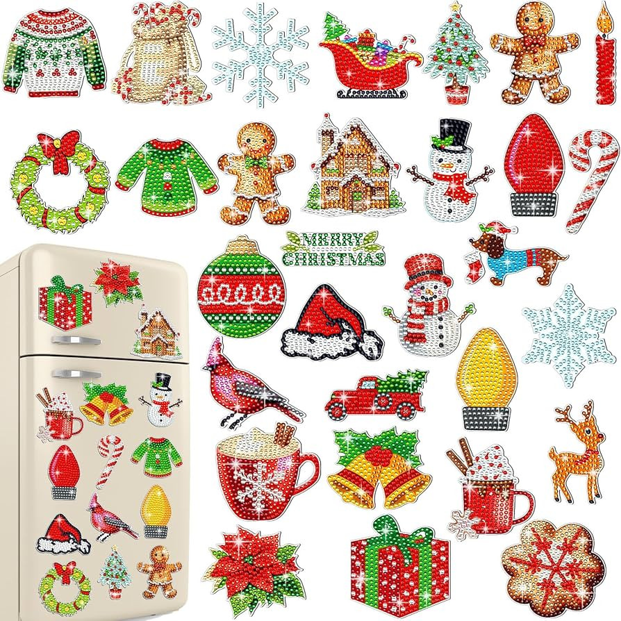 Konohan 30 Pcs Christmas Diamond Art Magnets Diamond Painting Magnets for Refrigerator Fridge Mag... | Amazon (US)
