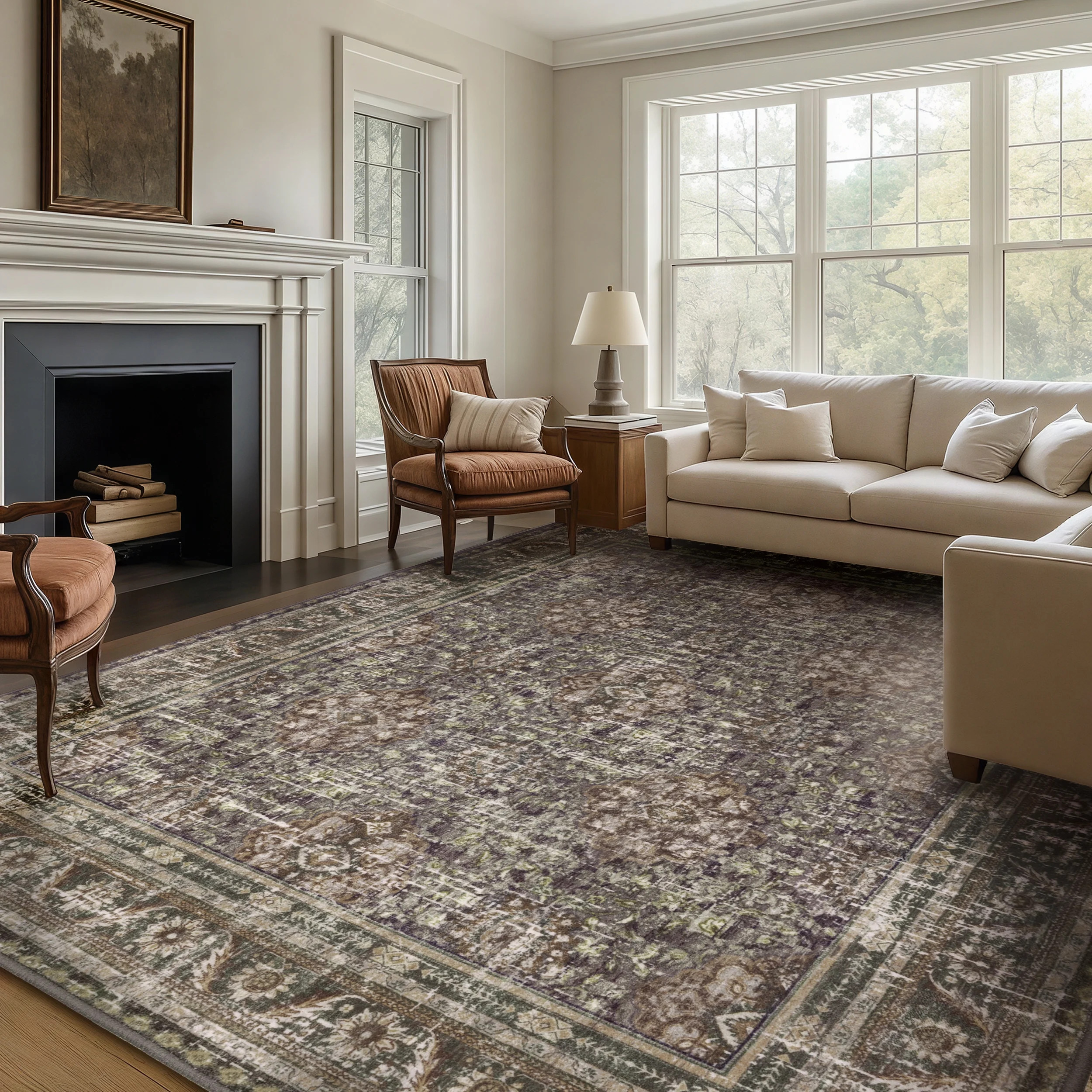 ARJINCUTE Distressed Vintage Area Rugs 8'x10', Non-Slips Low Pile Traditional Farmhouse Floor Car... | Walmart (US)