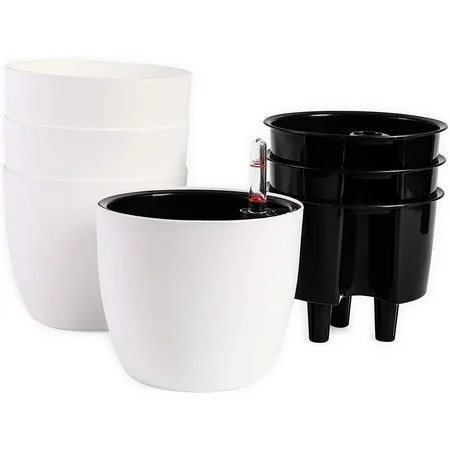 4 Pack Round Self Watering Pot Planter with Water Level Indicator for Indoor Plants and Outdoor Gard | Walmart (US)