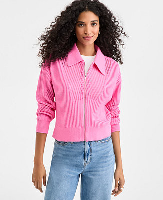 On 34th Women's Pointelle Zip Cardigan Sweater, Macy's Exclusive - Macy's | Macy's