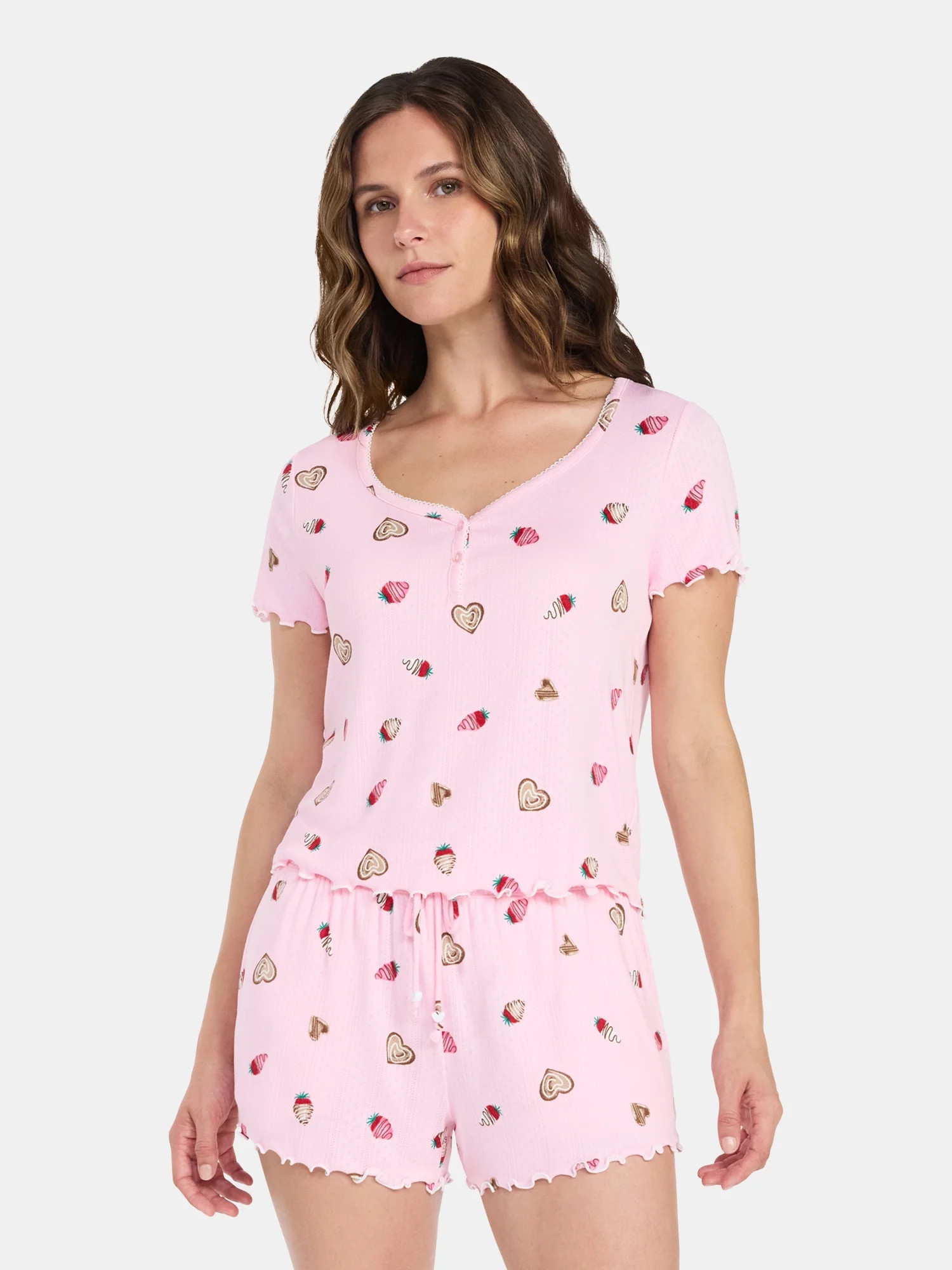 Valentine's Day Women's Knit Henley Top and Shorts Pajama Set from Way to Celebrate, 2-Piece, Siz... | Walmart (US)