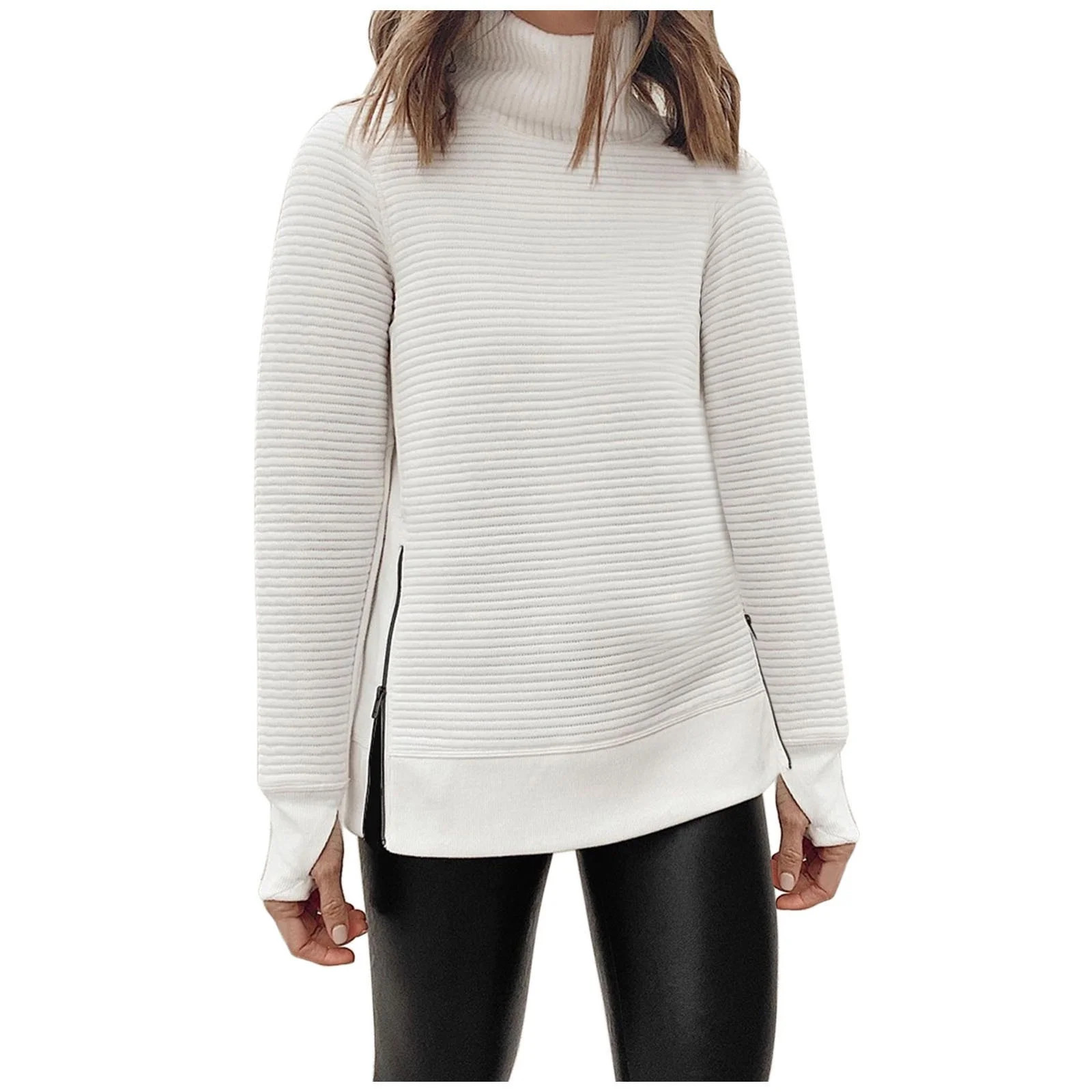 YOLAI Women's Fashion Turtleneck Long-Sleeve Sweatshirt Top Pullover Side Zipper Blouse | Walmart (US)