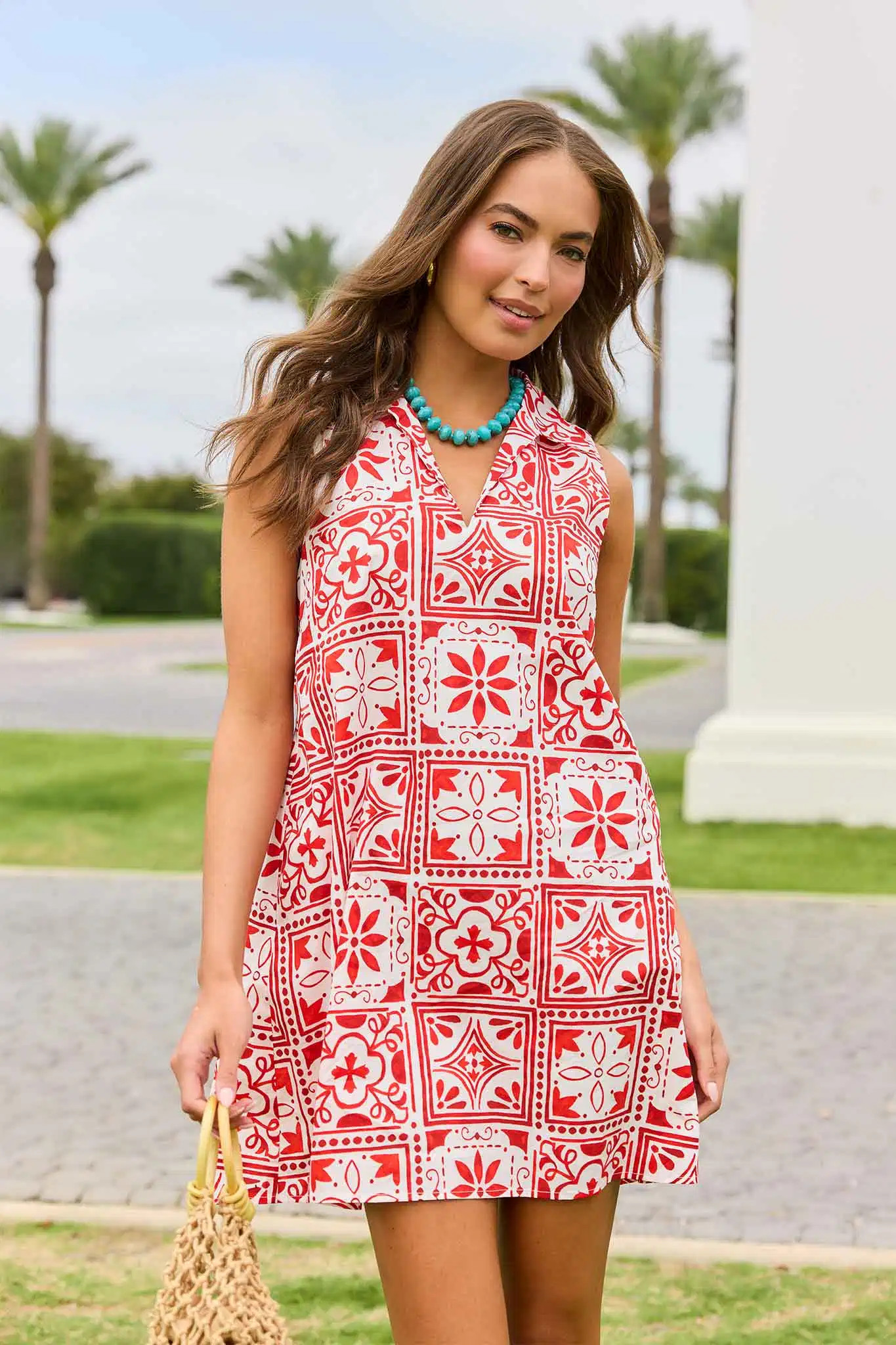 Ellen Red Printed Short Dress | Avara