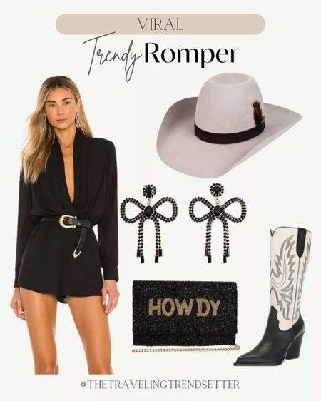 Viral black romper from Revolve and how to style it western chic! Perfect for a rodeo outift, Nashville outfit, or country concert outfit! Love it paired with black tall cowgirl boots, a cowboy hat, bow earrings, and a cute black handbag!
4/21

#LTKparties #LTKstyletip #LTKFestival