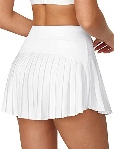 Ewedoos Pleated Tennis Skirts for Women Athletic Skirt with Shorts Underneath Skorts for Woman with Pockets for Golf White | Amazon (US)