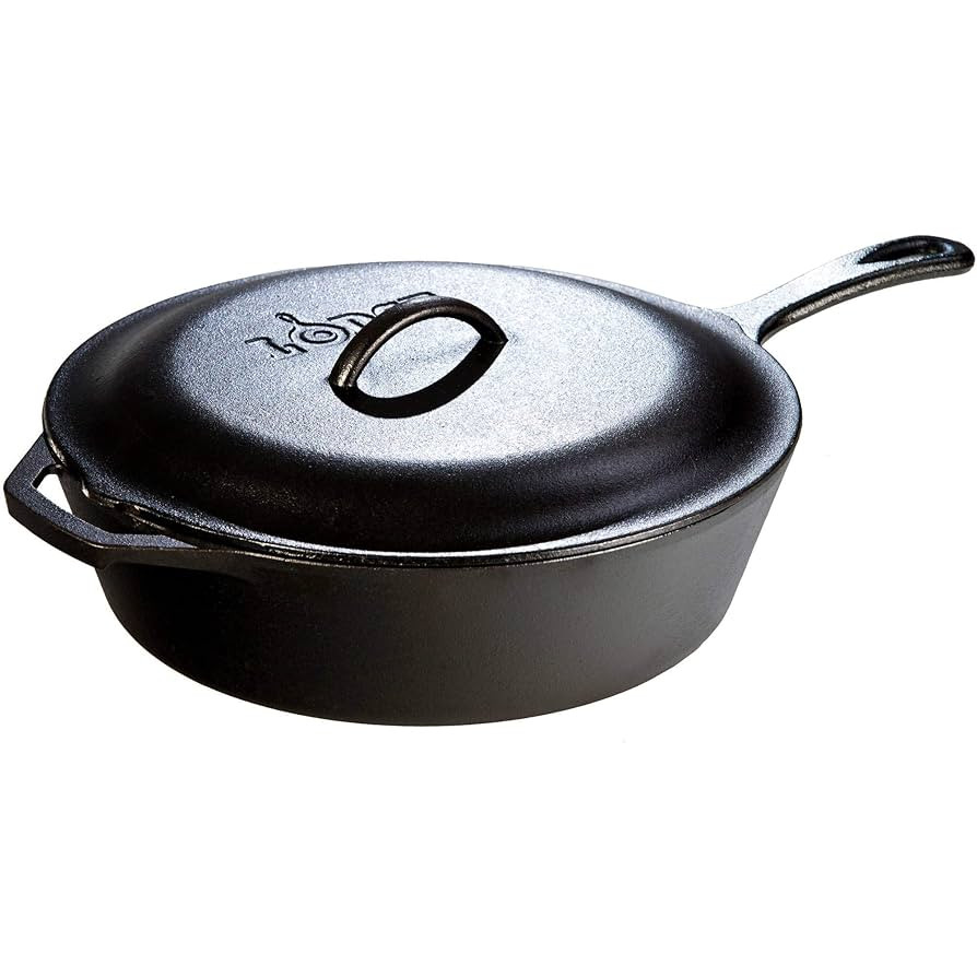 Lodge 5 Quart Pre-Seasoned Cast Iron Deep Skillet with Lid - Signature Teardrop Handle & Assist H... | Amazon (US)