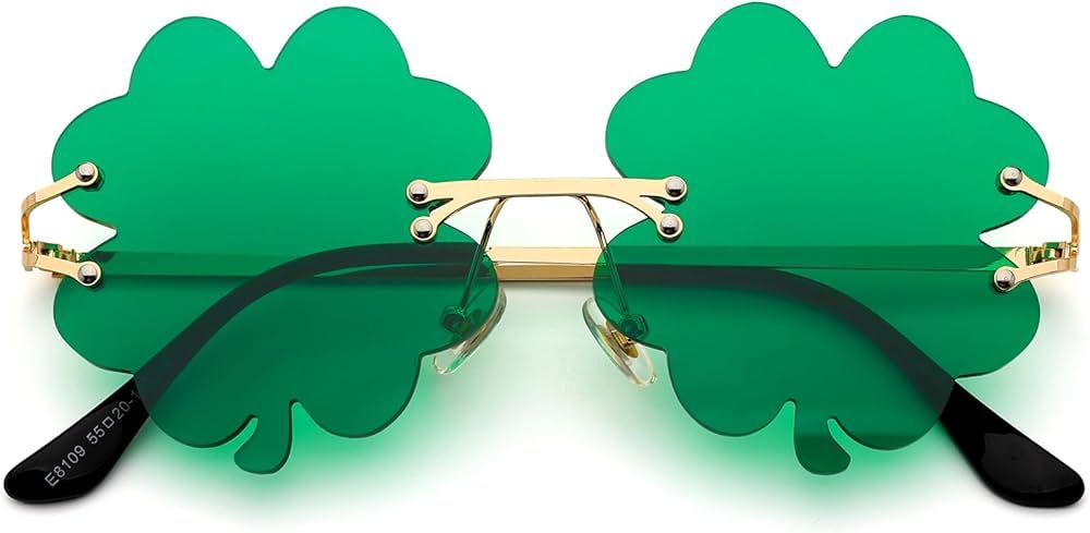 LIKSMU St. Patrick's Day Irish Shamrock Sunglasses Green Four Leaf Clover Costume Party Glasses | Amazon (US)
