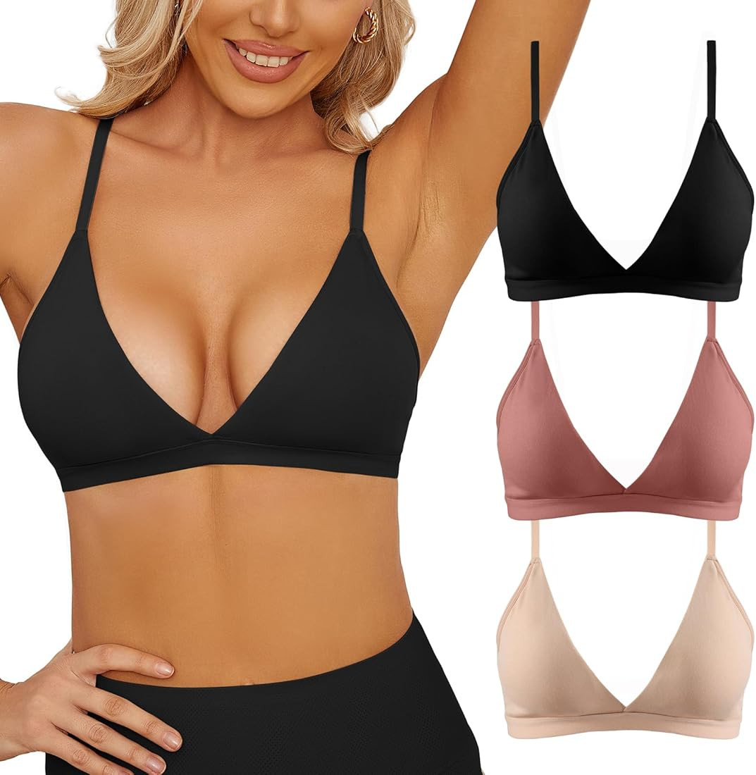 INIBUD Bralette for Women Triangle Cups Adjustable Straps Wireless Bra Deep V Neck Removable Padd... | Amazon (US)