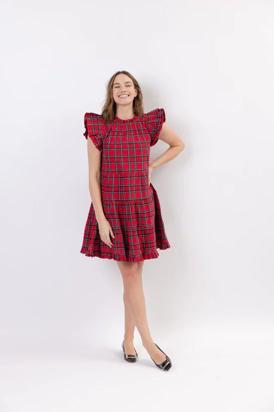 Red Plaid Ruffle Neck Dress | Sail to Sable
