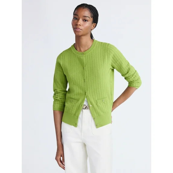 Free Assembly Women's and Women's Plus Cozy Yarn Welt Pocket Cable Cardigan Sweater, Midweight, S... | Walmart (US)