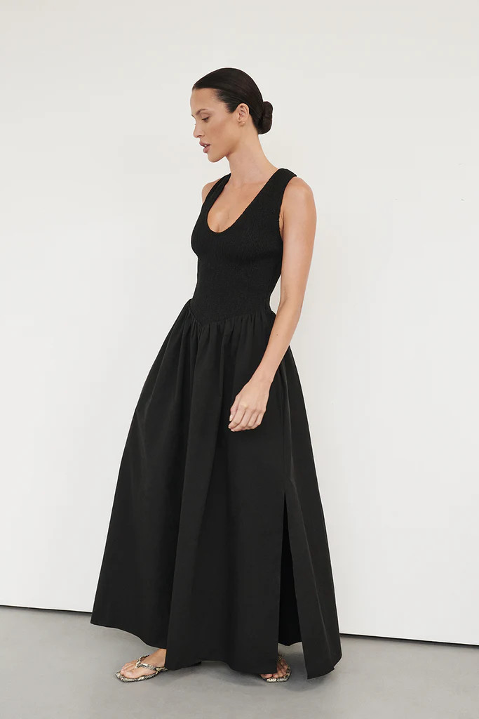 FLORENCE BLACK SLEEVELESS COTTON MIDI DRESS | DISSH