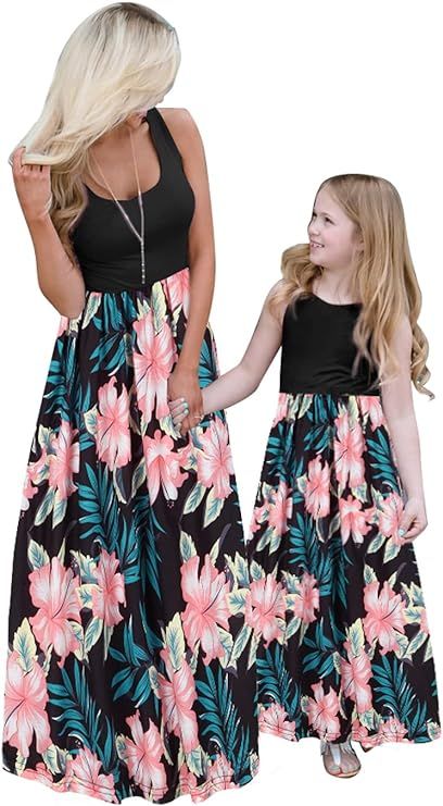 Askwind Mommy and Me Family Outfits, Stripe Stitching Dress,Summer Matching Maxi Dress with Pocke... | Amazon (US)