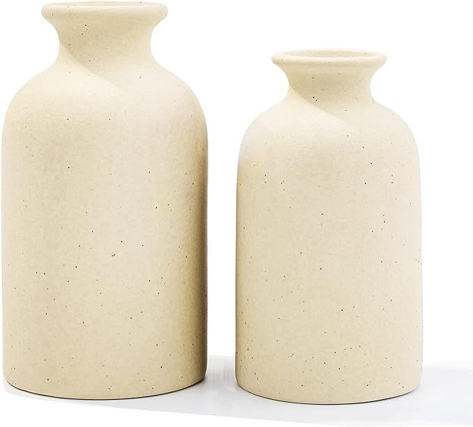 White Ceramic vases Home Decor 2pcs Small vase Set Boho vase Modern Farmhouse Decor (Beige Spot) | Amazon (US)
