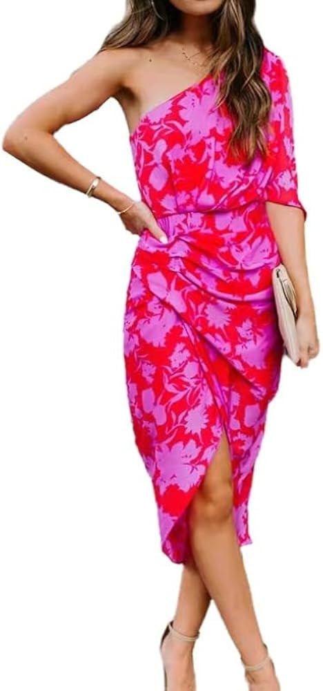 Women's Sexy Slim Fit Slanted Shoulder Fashionable Printed Dress | Amazon (US)
