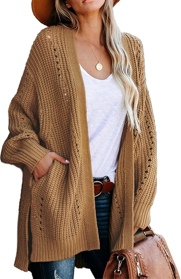 Womens 2023 Fashion Open Front Long Sleeve Cardigans Sweaters Coats with Pockets | Amazon (US)