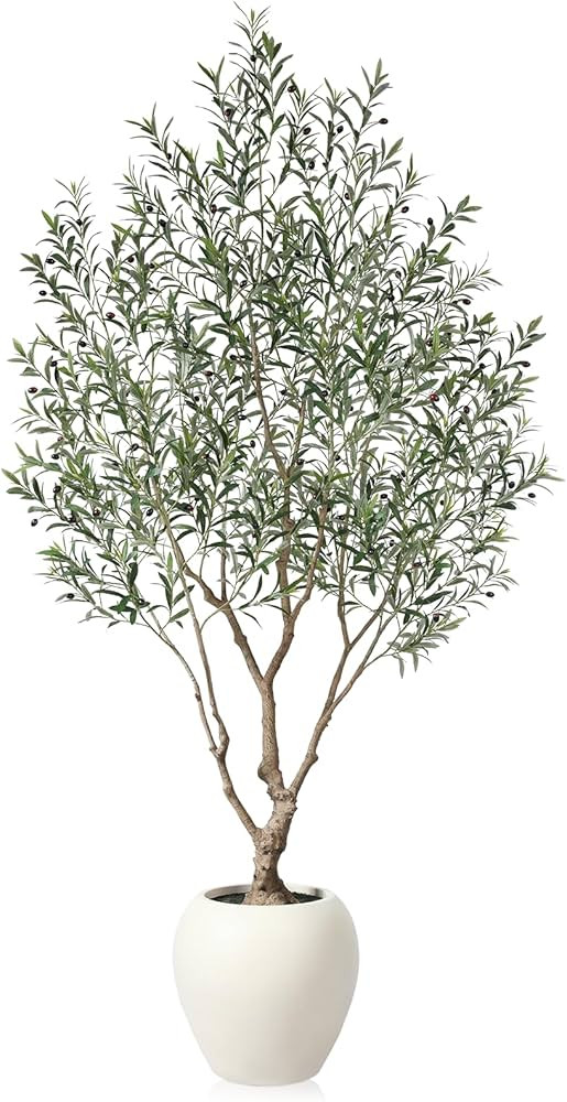 Olive Trees Artificial Indoor, 8 Feet Tall Faux Olive Tree with Round Artisan Planter, Premium Ha... | Amazon (US)