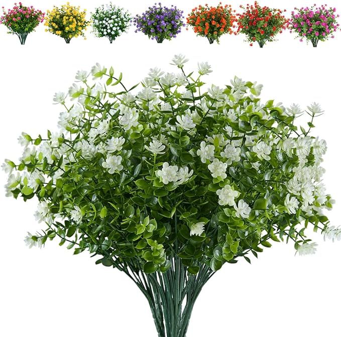 8 Bundles Artificial Flowers Fake Boxwood Shrubs UV Resistant No Fade Faux Greenery Plastic Lotus... | Amazon (US)