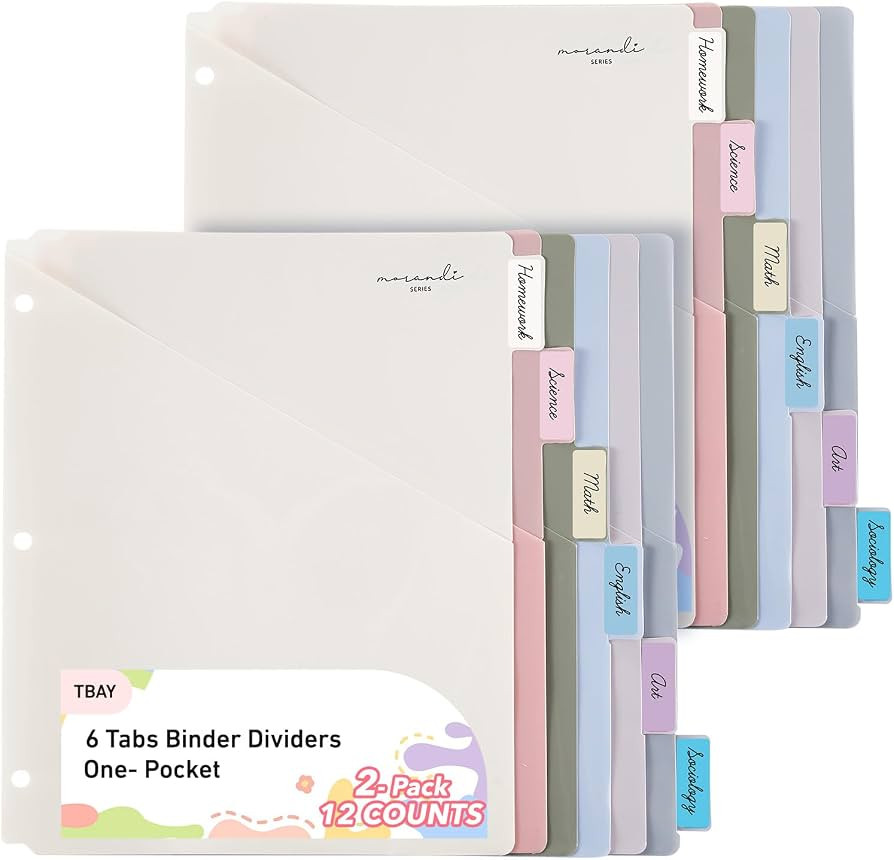 6-Tab Dividers for 3 Ring Binder, 12 Counts Recipe Binder Dividers Index with One Pockets, Letter... | Amazon (US)