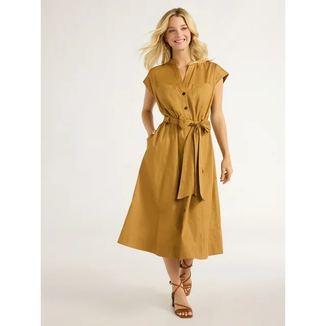 Free Assembly Women’s Belted Cotton Utility Midi Dress, Sizes XS-XXL | Walmart (US)