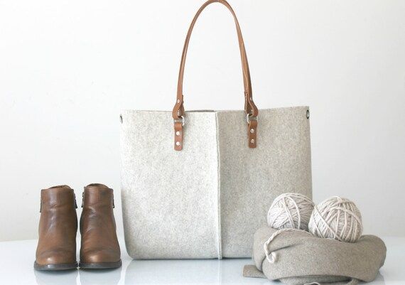 Leather Tote Bag, Handmade Bag, Felt Bag, Felt and Leather Shoulder Bag, Large Tote, Tote Bag, Wool  | Etsy (US)
