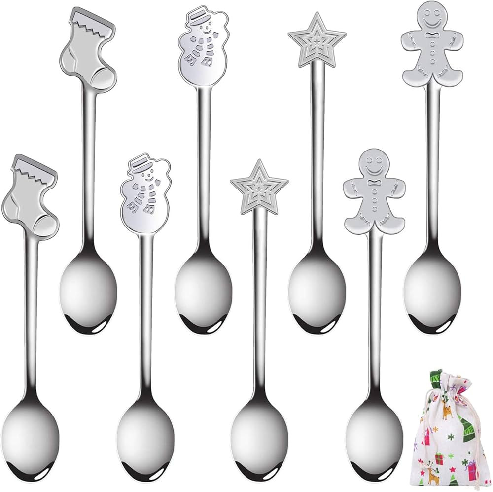 8pcs Christmas Coffee Spoons Stainless Steel Stirring Spoons Creative Mini Tea Spoon for Stirring... | Amazon (US)