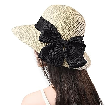 Jogoo Women Sun Beach Hats,Wide Brim Straw Hat,Unique Windproof Strap Design,Fashionable Big Bowknot | Amazon (US)