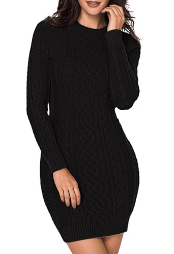 LaSuiveur Womens Winter Casual Slim Fit Knit Sweater Bodycon Mini Dress Black M | Amazon (US)