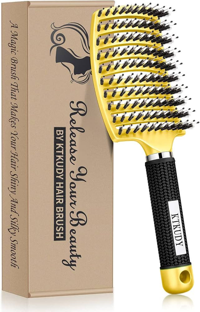 KTKUDY Detangling Brush Boar Bristles Hair Brush Make Hair Shiny & Healthier Curved and Vented De... | Amazon (US)