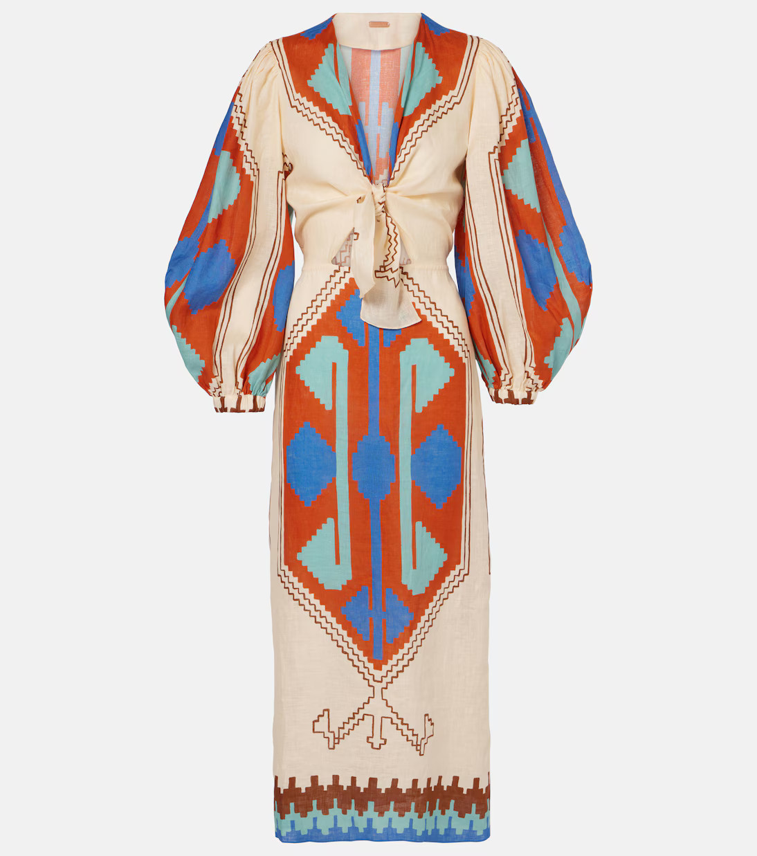 Printed tie-detail linen midi dress | Mytheresa (INTL)